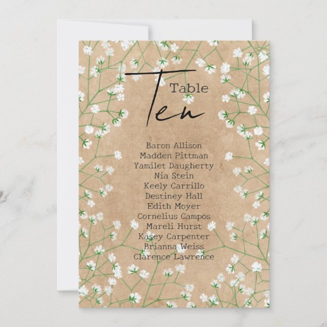 Babys Atem Hochzeitssitzplan Tischnummer 10 (Vorderseite)