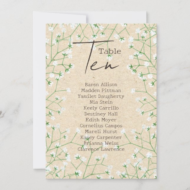 Babys Atem Hochzeitssitzplan Tischnummer 10 (Vorderseite)