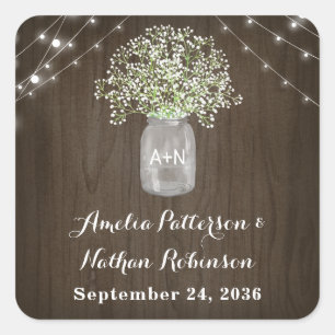 Babys Atemmason Jar Rustikale Lichter Hochzeit Quadratischer Aufkleber