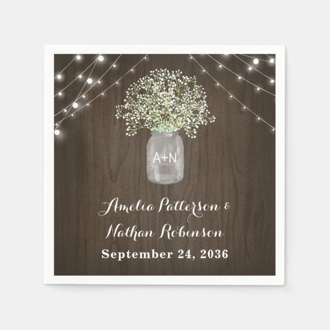 Babys Atemmason Jar Rustikale Lichter Hochzeit Serviette (Vorderseite)