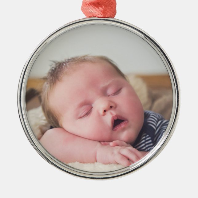 Baby's Baby Foto Blue Christmas Ornament Aus Metall (Vorne)
