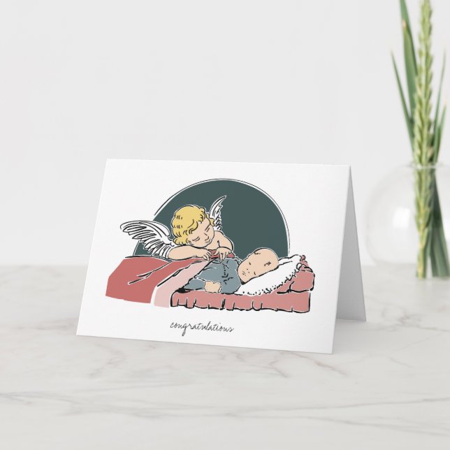 Baby's Baptism Grußkarte-Engel Tucking Baby in Karte (Vorderseite)