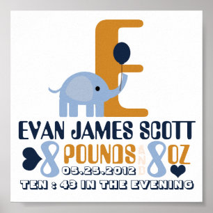 Baby's Birth Date Details;Nursery Art Poster