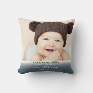 Baby's Birth Record Stats Blue Foto Kissen