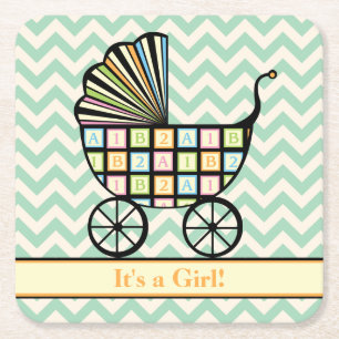 Baby's Blocks Kinderwagen Baby Shower Papierunters Rechteckiger Pappuntersetzer