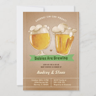 Babys brauen Twin Co-Ed Beer Babydusche Einladung