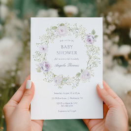 Baby's Breath and Purple Roses Baby Shower Einladung