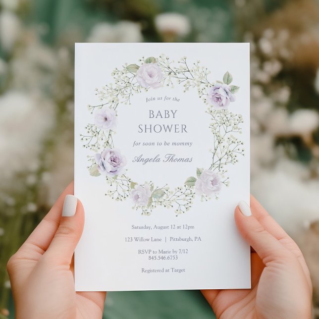 Baby's Breath and Purple Roses Baby Shower Einladung (Von Creator hochgeladen)