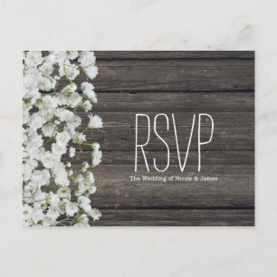 Baby's Breath auf rustikaler Holz-Landhochzeit Postkarte