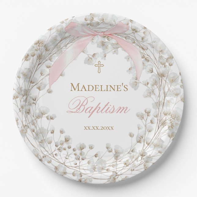 baby's breath | Baptism girl Pappteller (Vorderseite)
