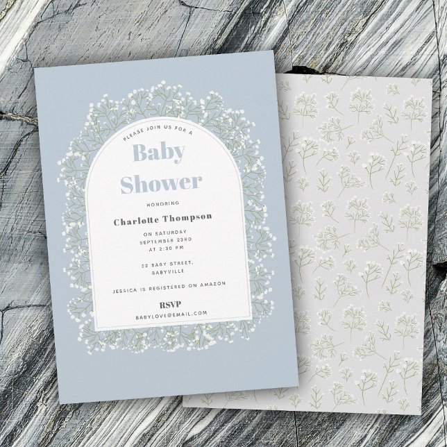 Baby's Breath Blue Boy Gypsophila Baby Shower Einladung (Baby's Breath Blue Boy Gypsophila Baby Shower Invitation)