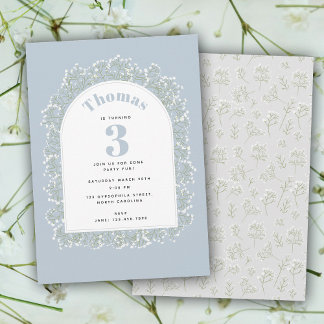 Baby's Breath Blue Boy Gypsophila Kinder Geburtsta Einladung
