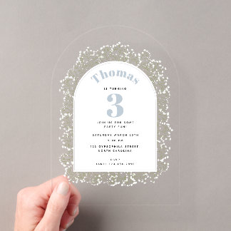 Baby's Breath Blue Boy Gypsophila Kindergeburtstag Acryleinladungen