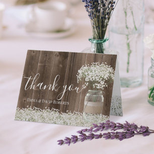 Baby's Breath Blumen Glas Rustikales Holz Danke