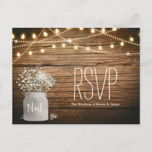 Baby's Breath Blumen in rustikalen Mason Glas RSVP Einladungspostkarte