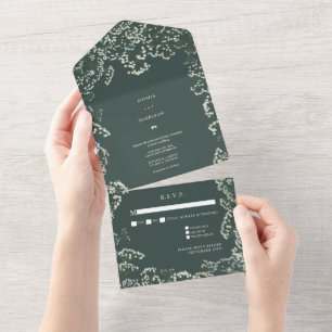 Baby's Breath Emeraldgrüne Hochzeits-RSVP All In One Einladung