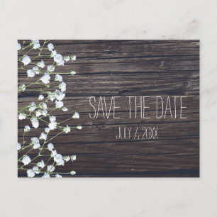 Baby's Breath Floral & Dark Rustic Wood Datum spei Ankündigungspostkarte