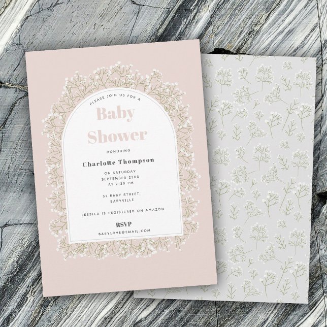 Baby's Breath Girl Pink Gypsophila Baby Shower Einladung (Baby's Breath Girl Pink Gypsophila Baby Shower Invitation)