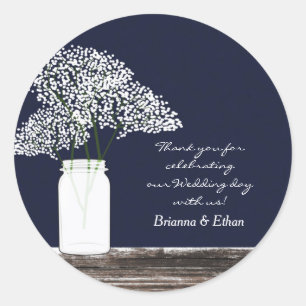 Baby's Breath im Mason Jar Rustikale Blaue Aufkleb Runder Aufkleber