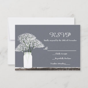 Baby's Breath in Mason Jar Rustik Grau RSVP Karte