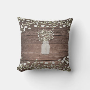Baby's Breath in Mason Jar Rustikalisches Holz Kissen
