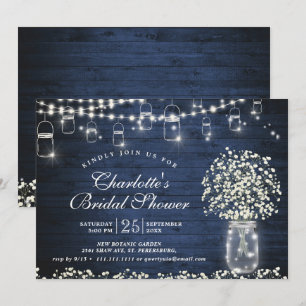 Baby's Breath Mason Glas Blaue Rustikale Hochzeits Einladung