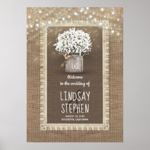 Baby's Breath-Mason-Glas und Jute-Hochzeitsbegrüßu Poster