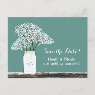 Baby's Breath Mason Jar Save The Date Postkarte