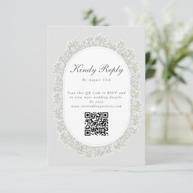 Baby's Breath Monogram Gypsophila Floral Wedding Begleitkarte (Stehend Vorderseite)