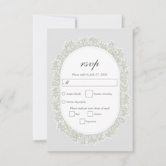 Baby's Breath Monogram Gypsophila Floral Wedding RSVP Karte (Vorderseite)