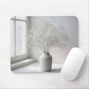 Baby's Breath-Sträußchen in weißer Vase Mousepad