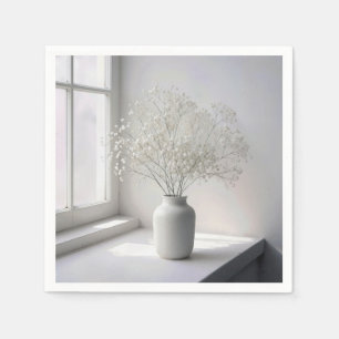 Baby's Breath-Sträußchen in weißer Vase Serviette