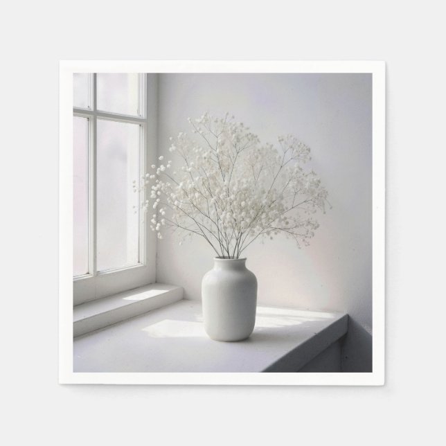 Baby's Breath-Sträußchen in weißer Vase Serviette (Vorderseite)