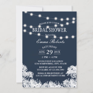Baby's Breath und Lichterkette Navy Brautparty Einladung