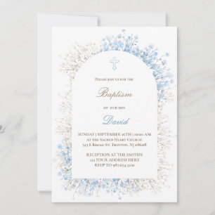 Baby's Breath weiß blau Baby Junge Taufe Einladung