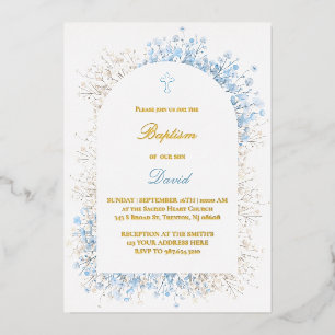 Baby's Breath weiß blau Baby Junge Taufe Folieneinladung