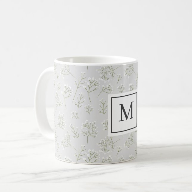 Baby's Breath Weiße Florale Gypsophila Monogramm Kaffeetasse (Vorderseite Links)