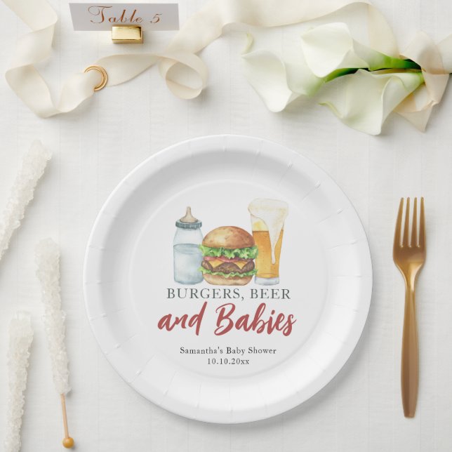 Babys, Burgers und Beer Baby Dusche Pappteller (Hochzeit)