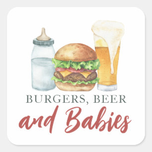 Babys, Burgers und Beer Baby Dusche Quadratischer Aufkleber