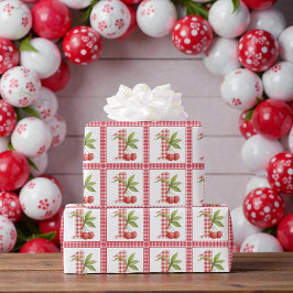 Baby's Cherry First Red Gingham Birthday Geschenkpapier