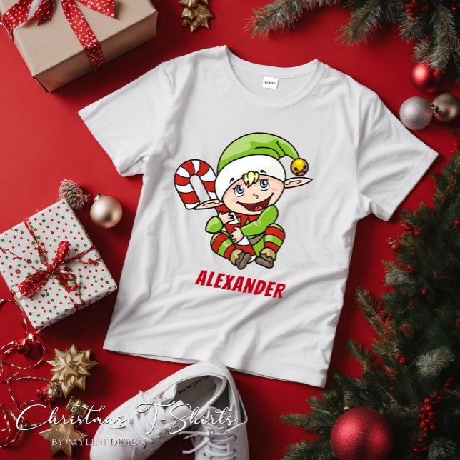 Baby's Christmas Elf Candy Cane Weihnachten Baby T-shirt (Von Creator hochgeladen)