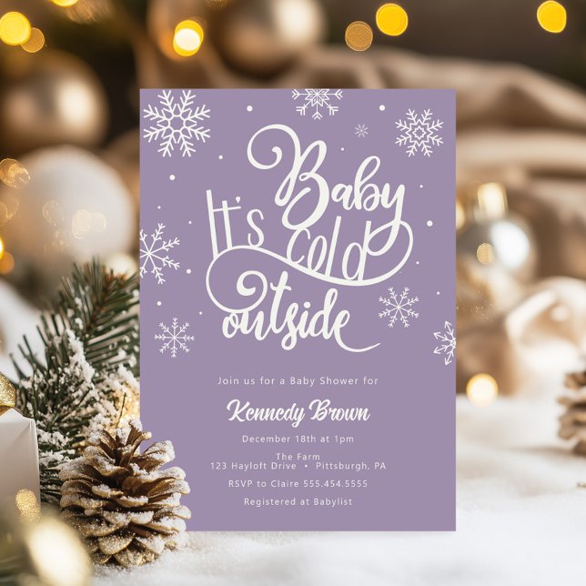 Baby's Cold Out Lila Snowflake Baby Shower Einladung (Von Creator hochgeladen)