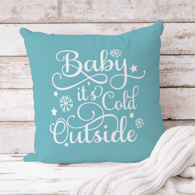 Baby's Cold Outdoor Aqua Blue Script Holiday Kissen (Von Creator hochgeladen)