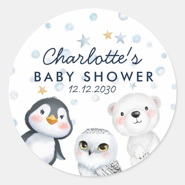 Baby's Cold Outdoor Arctic Animals Baby Shower Runder Aufkleber (Vorderseite)