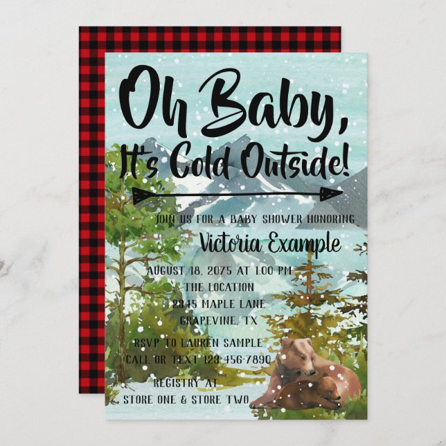 Baby's Cold Outdoor Bear Baby Shower Inivations Einladung (Vorne/Hinten)