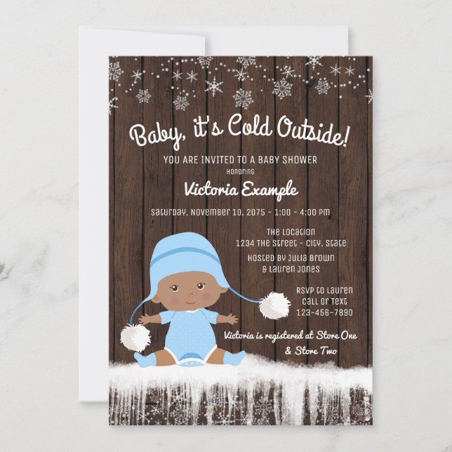 Baby's Cold Outdoor Ethnic Boy Baby Shower Einladung (Vorderseite)