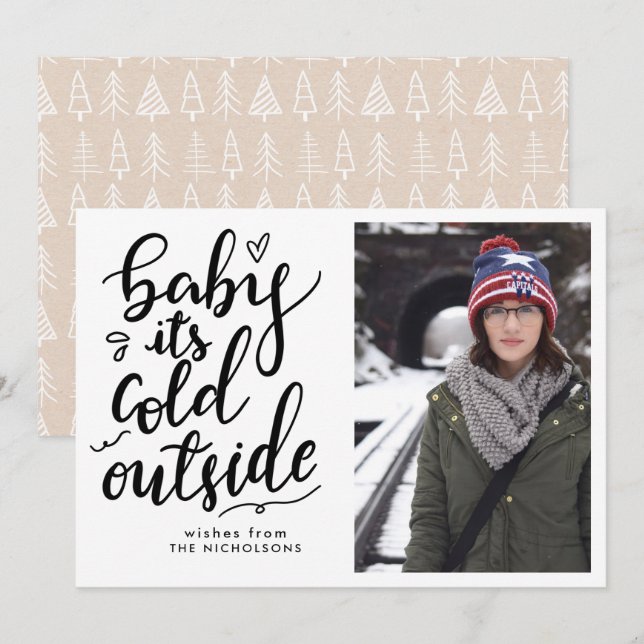 Baby's Cold Outdoor Handgeschriebenes Script-Foto Einladung (Vorne/Hinten)