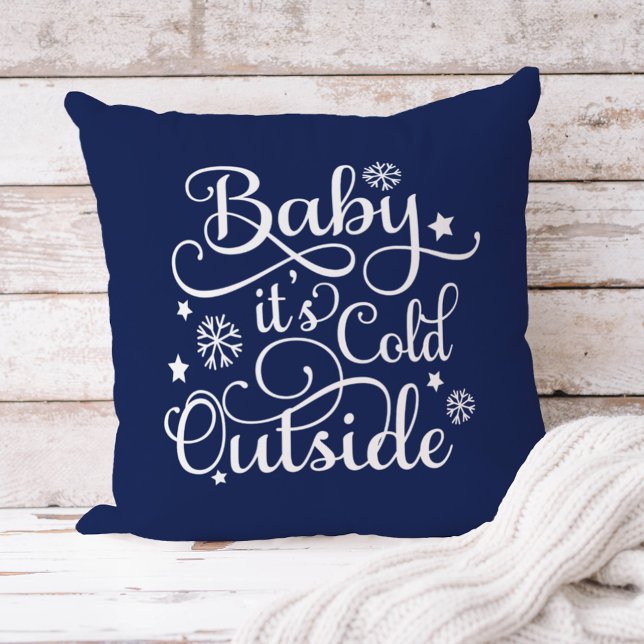 Baby's Cold Outdoor Navy Blue Script Holiday Kissen (Von Creator hochgeladen)