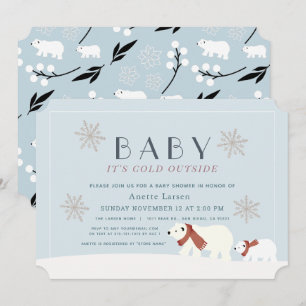 Baby's Cold Outdoor Polar Bears Blue Baby Dusche Einladung