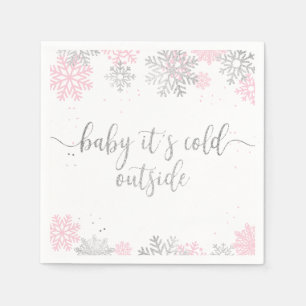 Baby's Cold Outdoor Snowflake Pink Silver Serviette